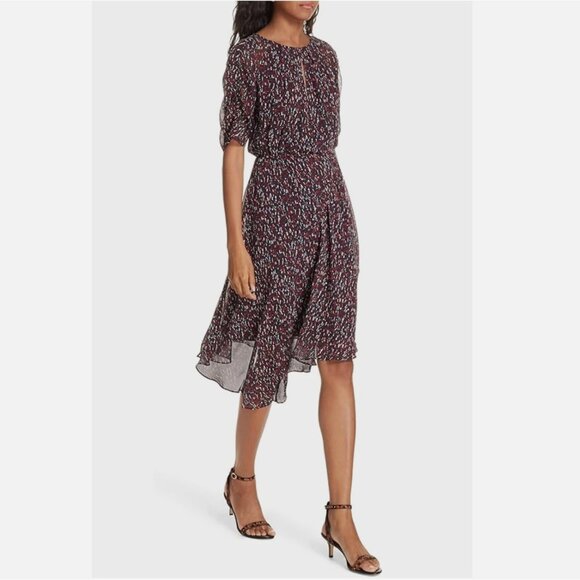 Joie Nancilea 100% Silk Dress Large Asymmetric Print Keyhole Chiffon Lined $398 - Picture 6 of 14